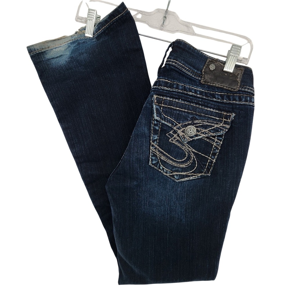 Silver Jeans 27x32 Blue Suki Surplus Mid Rise Bootcut Flap Pocket Y2K Western